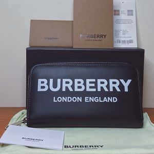 Burberry Logo Print Zip-Around Wallet